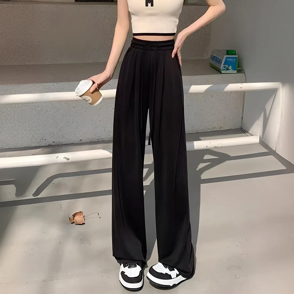 那简家025夏季新款显高显瘦垂感高级高腰气质薄款松紧腰阔腿裤