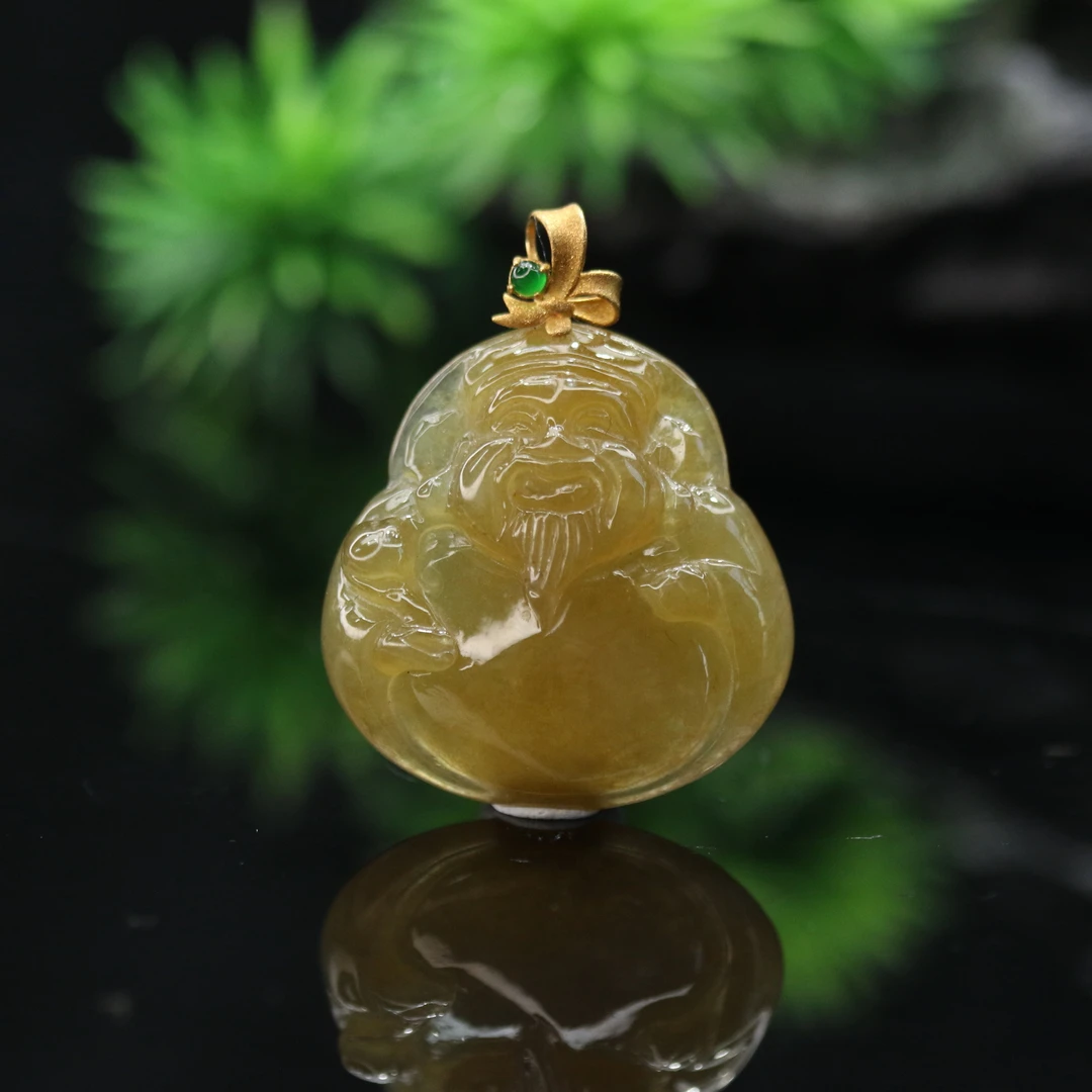 FC7天然缅甸翡翠A货18k财神吊坠/300039/保利厦门拍卖