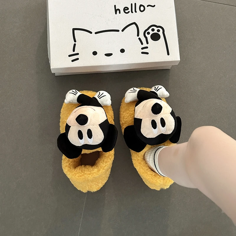 卡通老鼠可爱毛绒一脚蹬保暖棉鞋女2025冬季新款加绒厚底防滑休闲