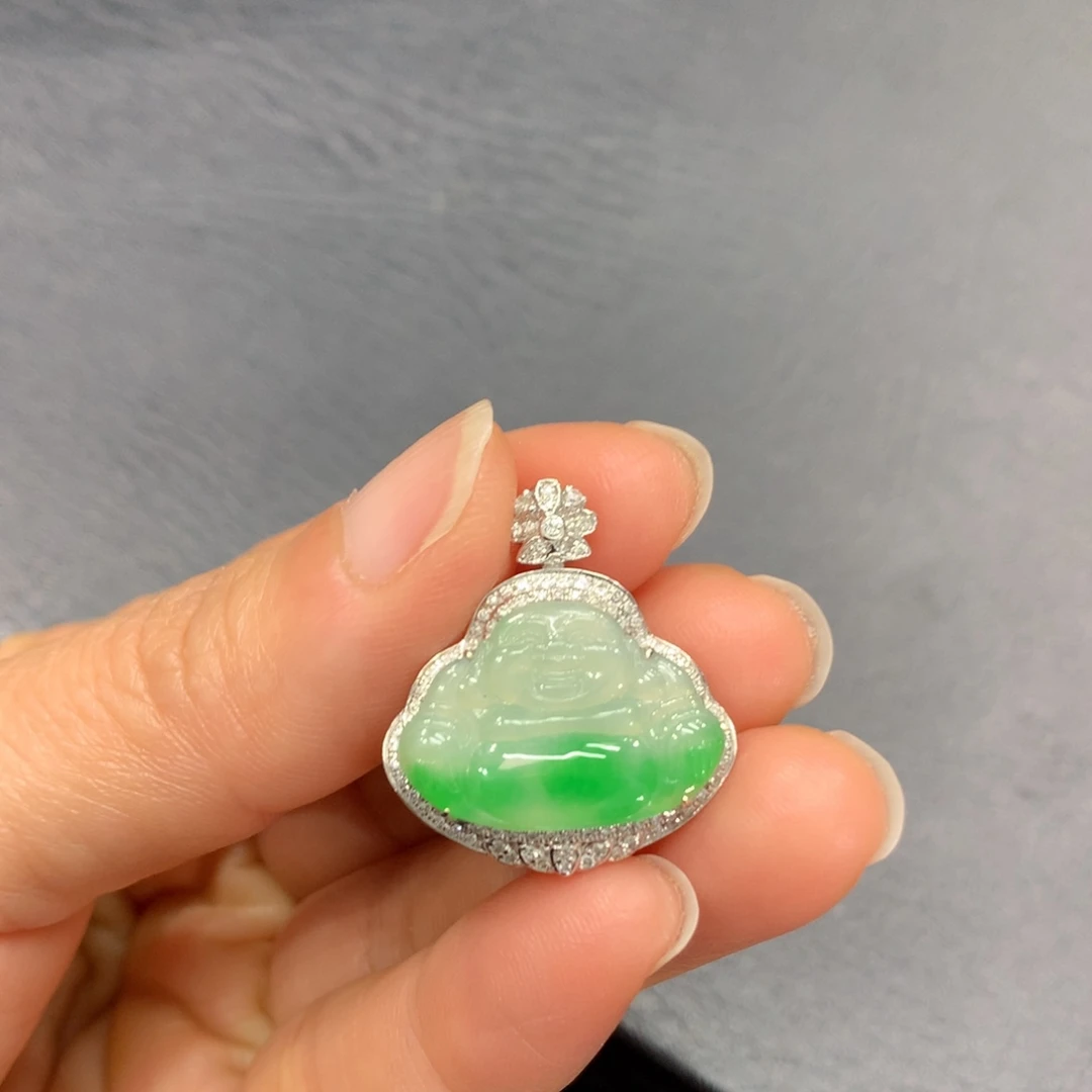 翡翠18K金镶嵌吊坠(不含链)