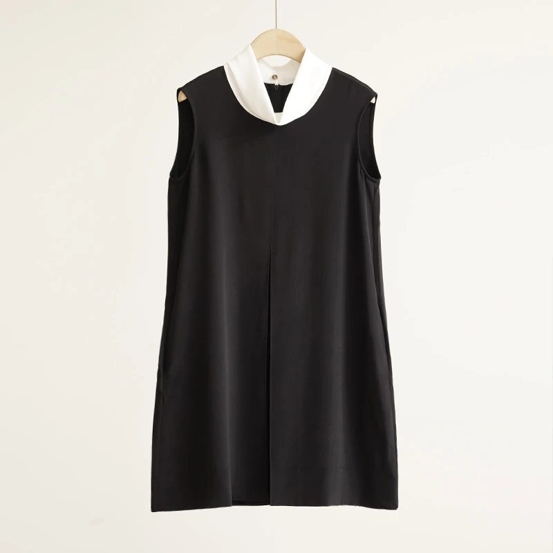 奢牌同源33姆米重磅桑蚕丝赫本风立裁荡领女士A字连衣裙（250803）