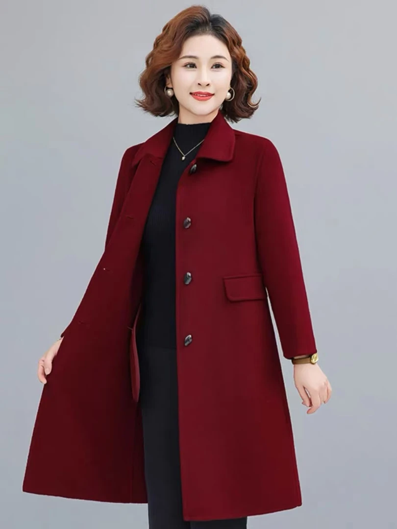 25秋冬新款中年女妈妈中长款保暖宽松减龄羊毛大衣外套-9302