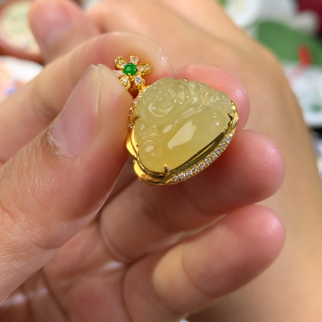 翡翠18K金镶嵌吊坠(不含链)款****y黄佛