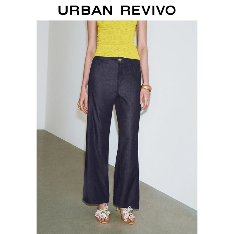 UR2025夏季新款女装复古休闲纽扣牛仔长裤UWM850141