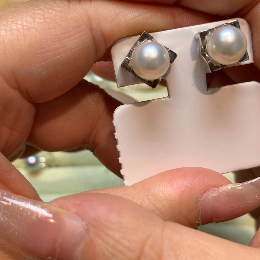 海水珍珠耳饰银S925镶嵌