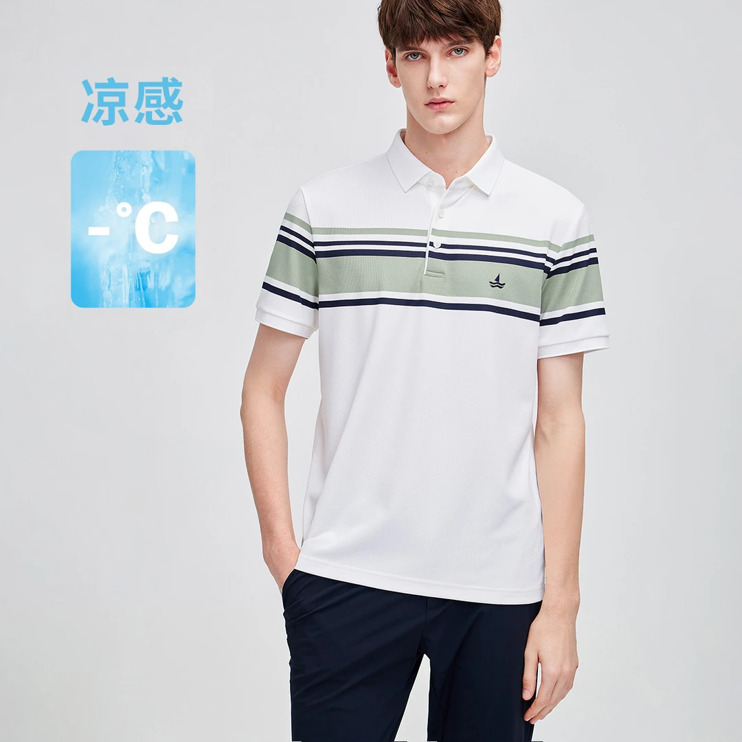 navigare意大利小帆船夏季凉感透气条纹短袖POLO衫男休闲通勤T恤