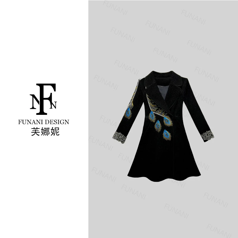 【芙娜妮】秋冬外套气质大衣设计感孔雀百搭轻奢2025女装FG2530975A