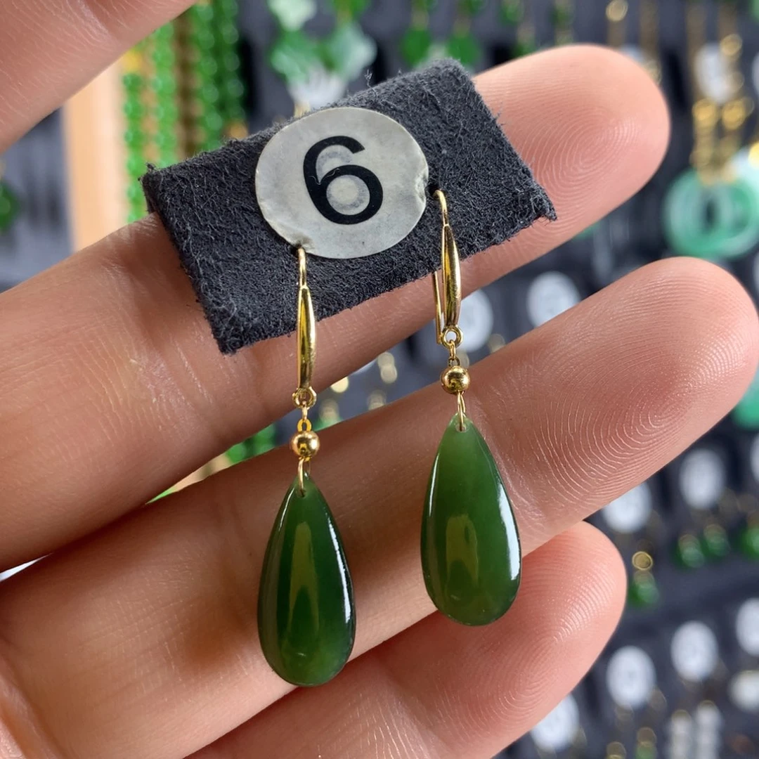 和田玉耳饰18K金镶嵌