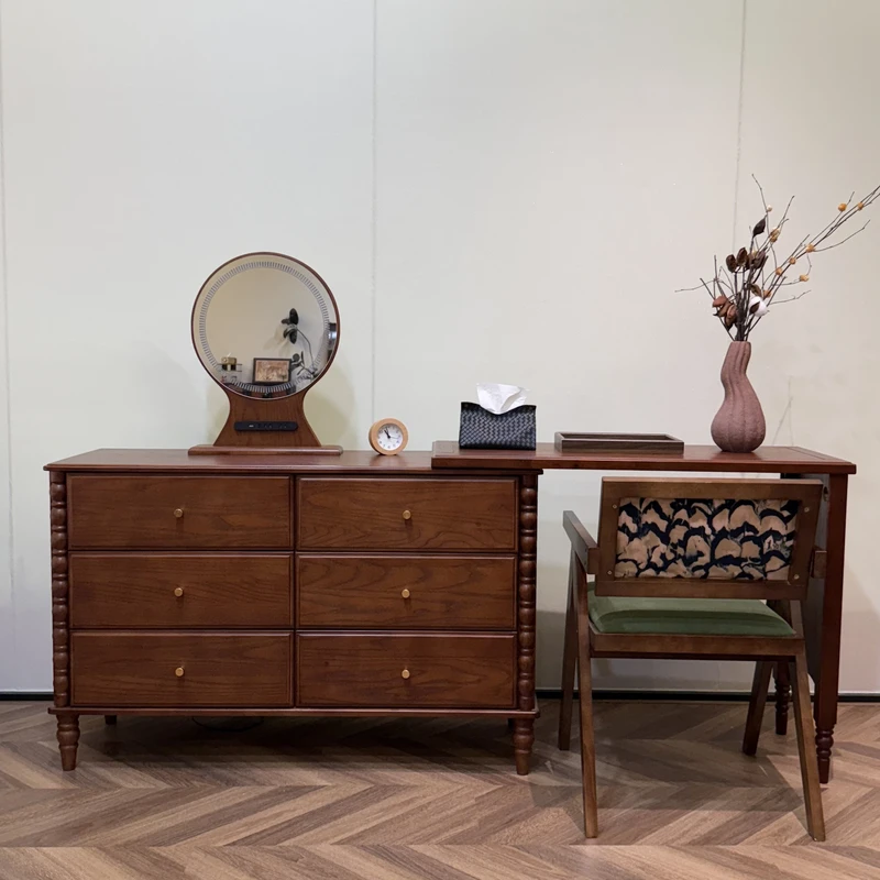 【静姐专属】赫本梳妆台复古卧室书桌化妆台转角斗柜一体实木化妆桌