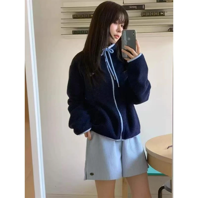 YOUXUAN-[百搭糯感]2025冬季新款加绒撞色包边立领短外套BF-1692