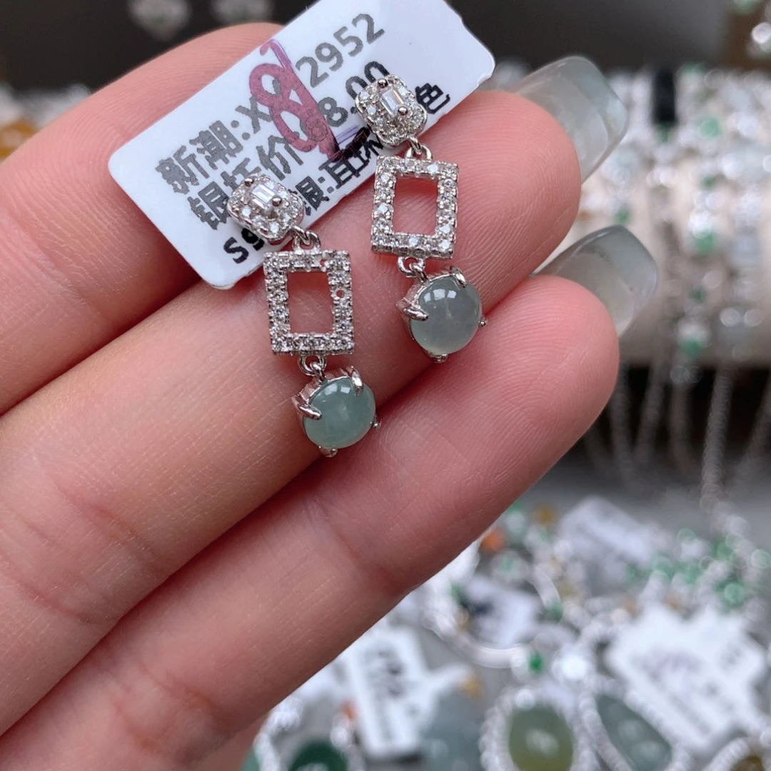 翡翠银S925镶嵌吊坠(不含链)耳钉