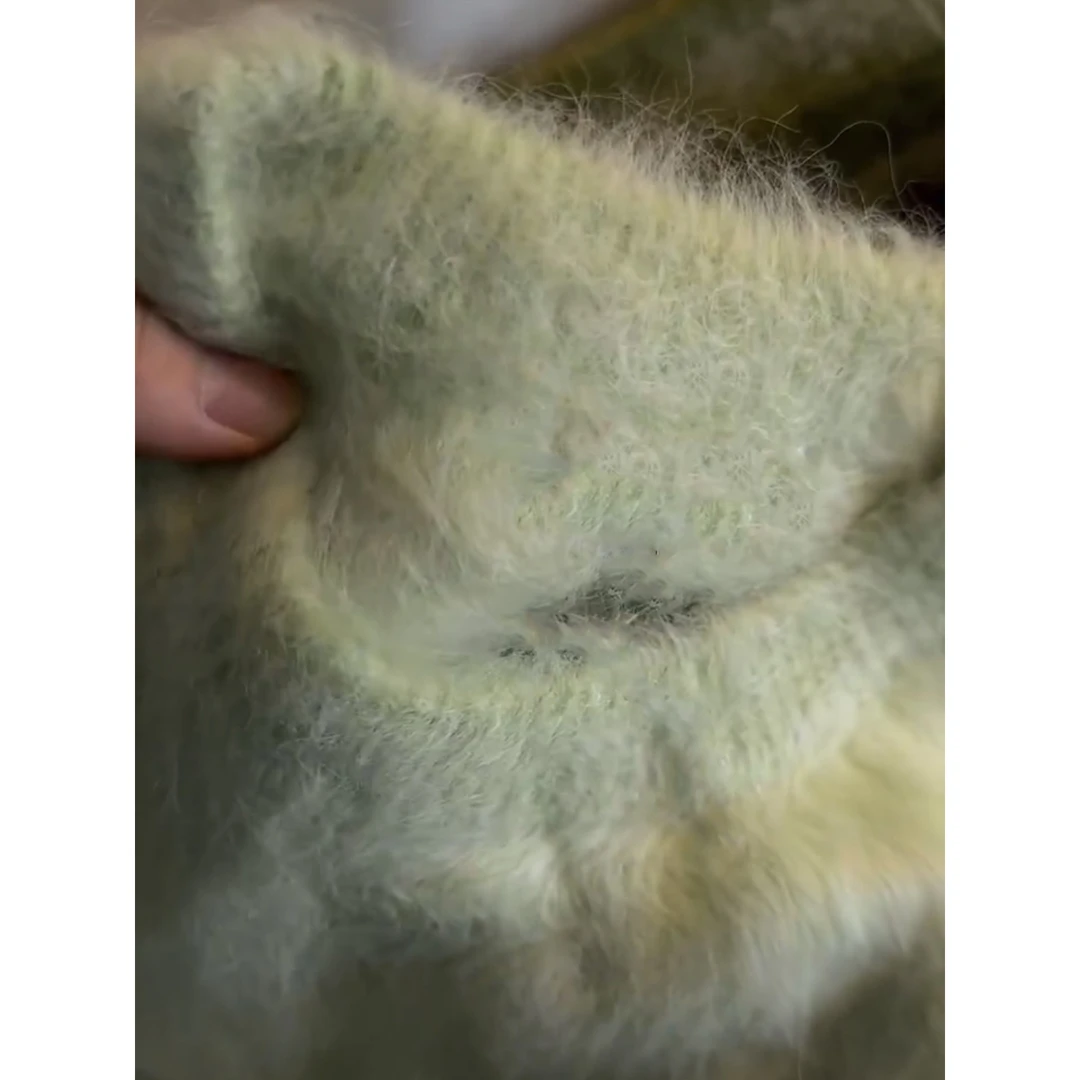 奶fufu慵懒风绿色马海毛毛衣女冬季加厚高级感超好看水貂毛针织衫