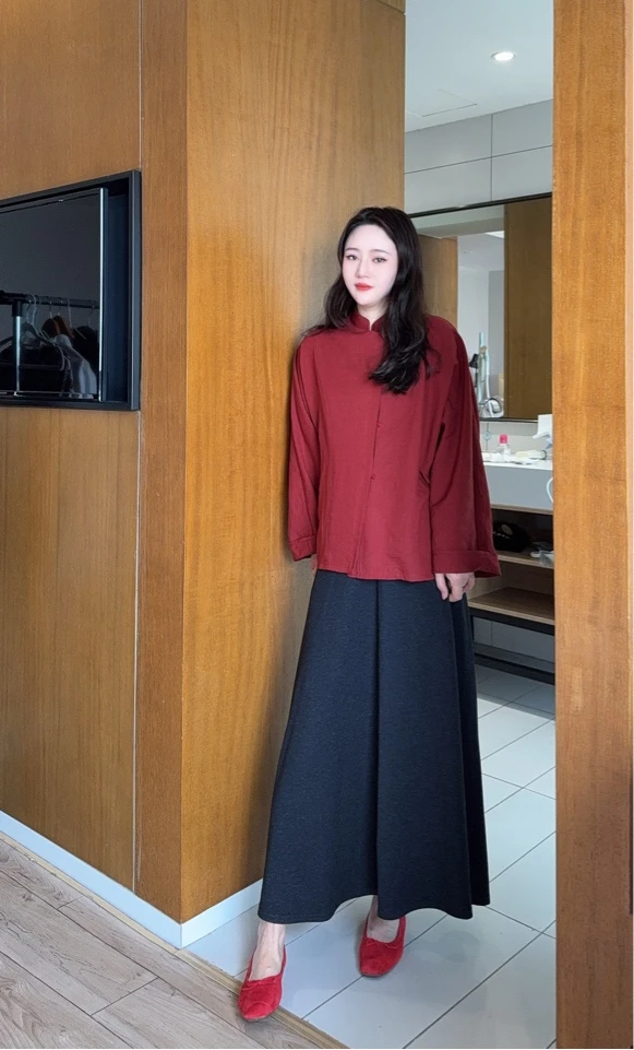 中式上衣配松紧腰半裙(no退换)