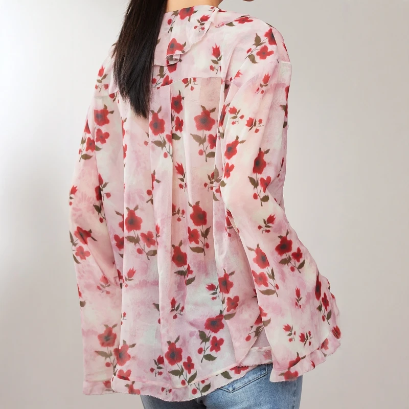 加大码女装胖MM2025夏【玫瑰情书】南法风情浪漫少女感V领衬衫