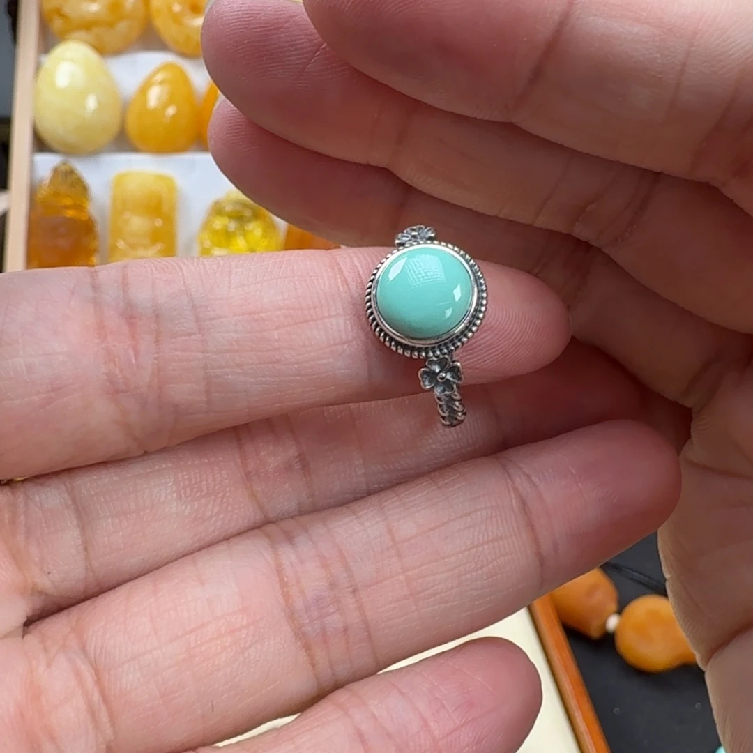 绿松石银S925镶嵌戒指绿松