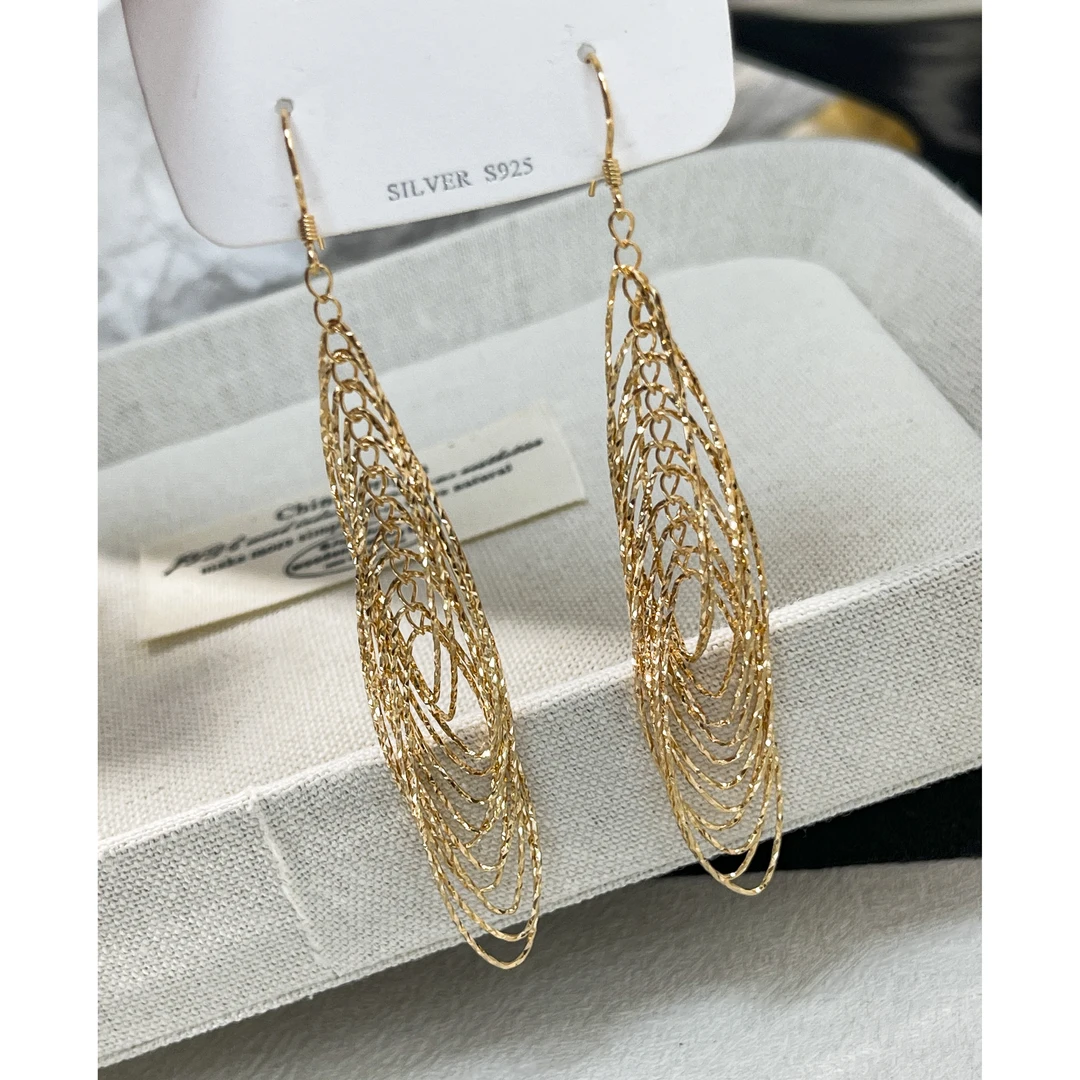 格格银楼 925银耳饰 太阳花闪闪流苏气质简约时尚百搭长款耳坠