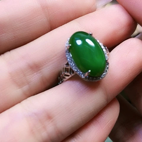 和田玉戒指银S925镶嵌