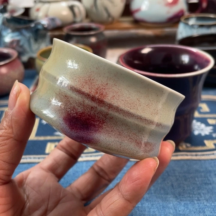 摆件鸡油黄手工竹节杯