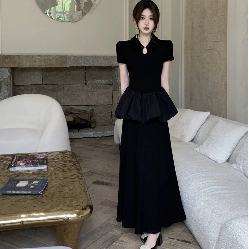 （80-200斤）新中式禅意改良短袖连衣裙设计感气质收腰显瘦长裙1878