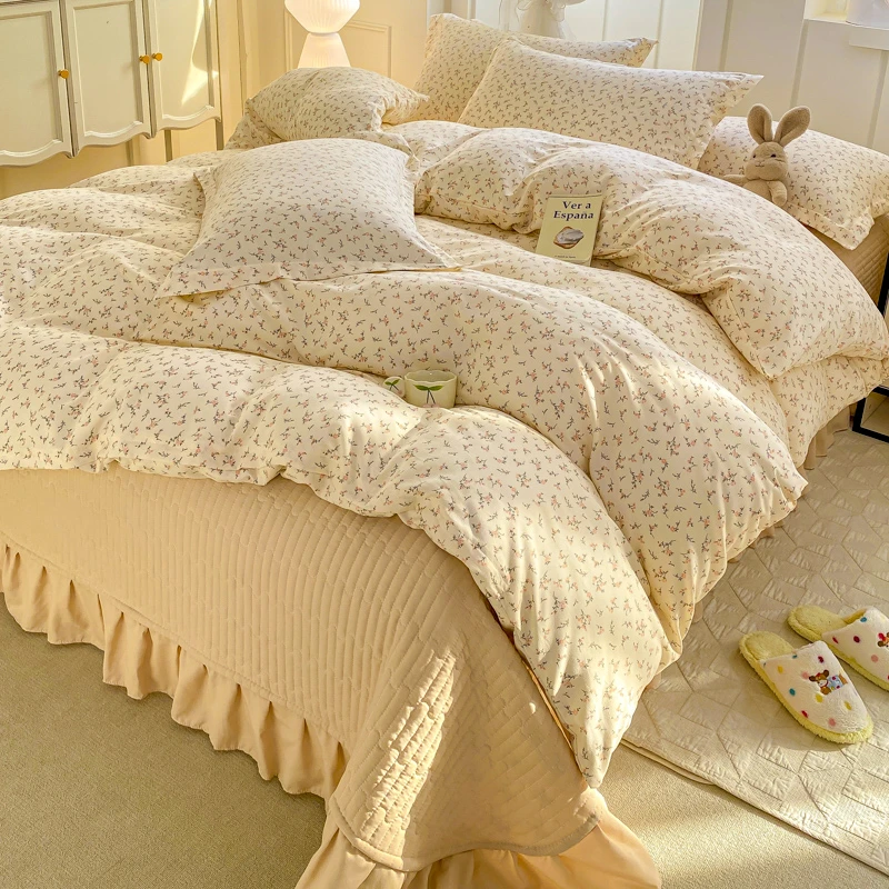 春夏新款双层纱针织棉四件套床盖款柔软亲肤透气四季通用床上用品