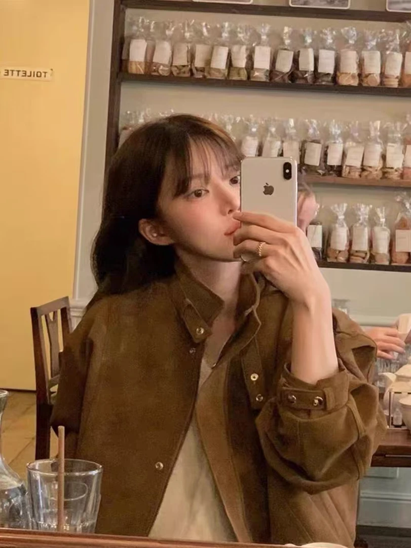 objet麂皮绒夹克短外套女韩国东大门2025秋季美拉德设计师小个子