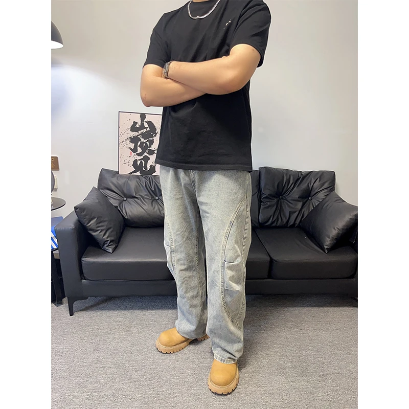 Double牛仔裤男2025夏季新款美式高街vibe潮牌痞帅宽松直筒休闲裤
