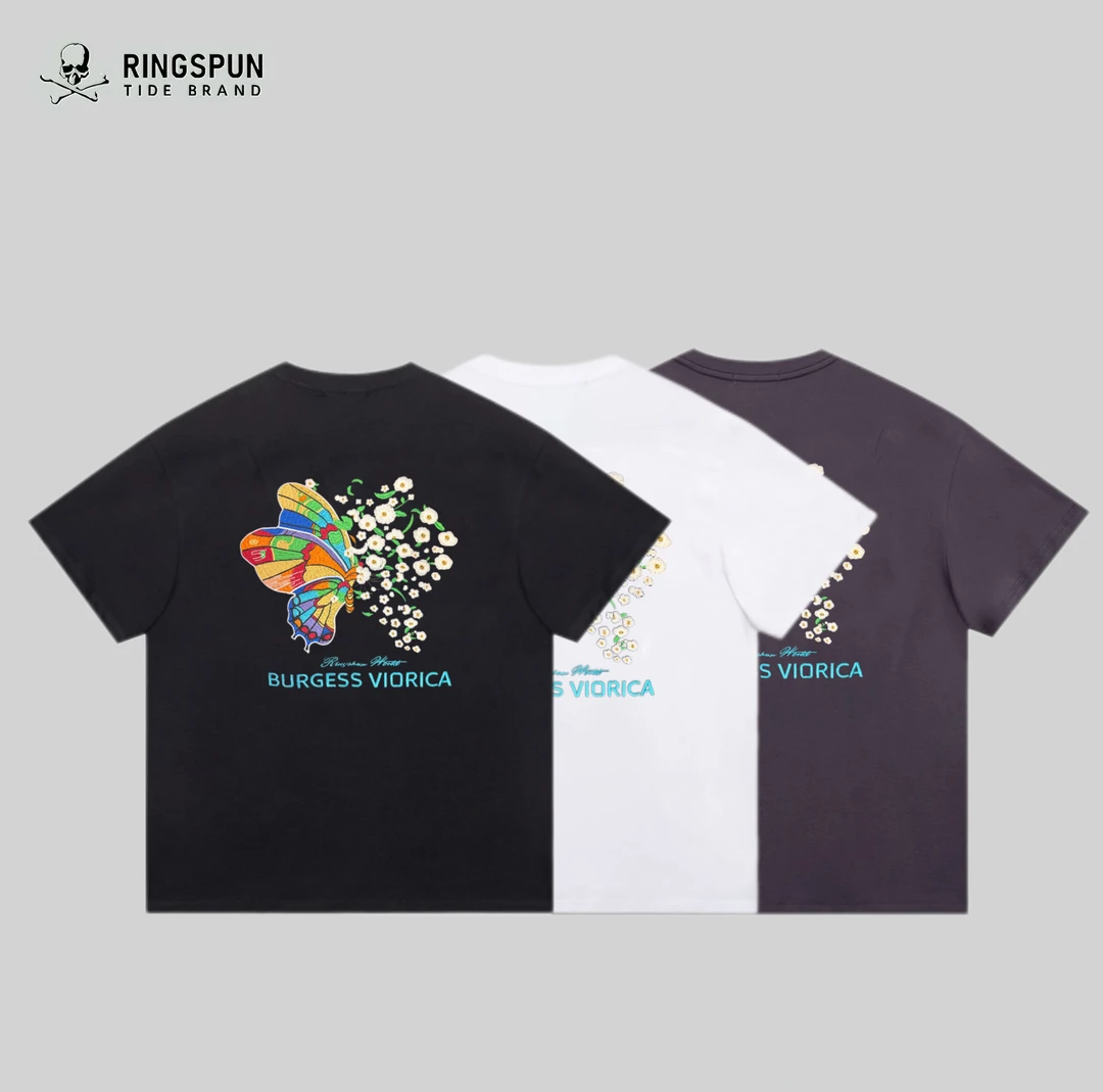 【变色蝴蝶】RS重磅100棉刺绣宽松美式潮流男女半袖T恤