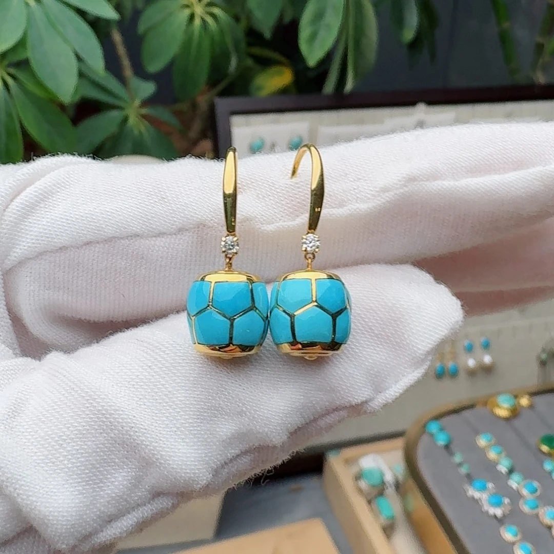 绿松石18K金镶嵌耳饰耳环