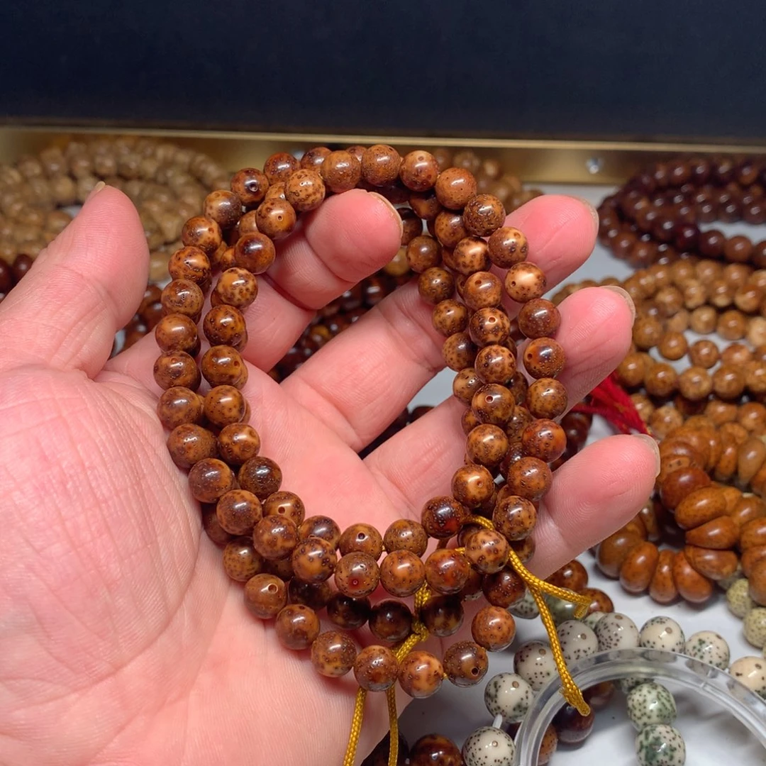 吊坠星月菩提陈化料8圆珠深虎皮全品