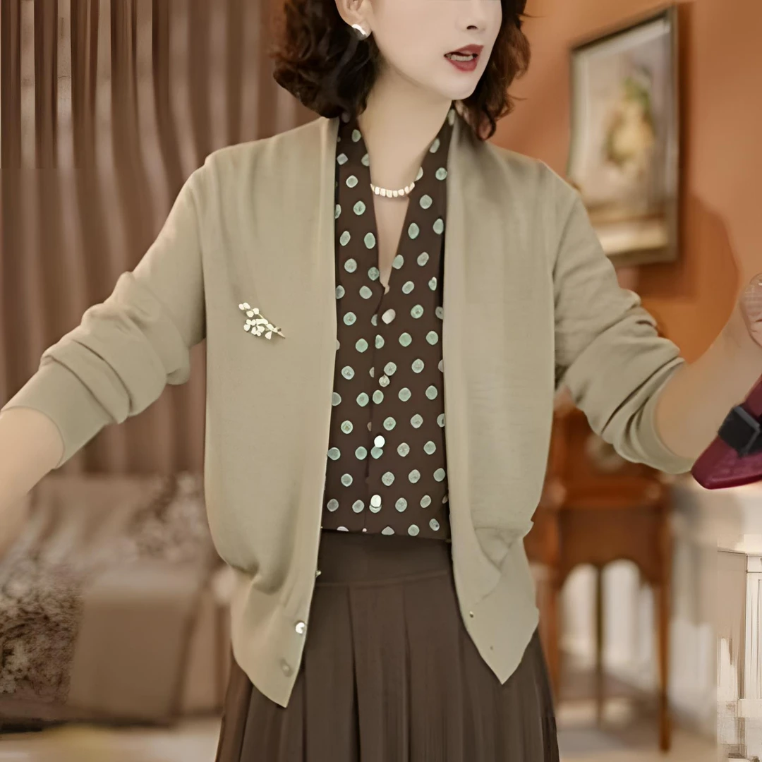 两穿假两件高级感轻奢波点针织衫开衫女长袖外套上衣秋冬新款气质