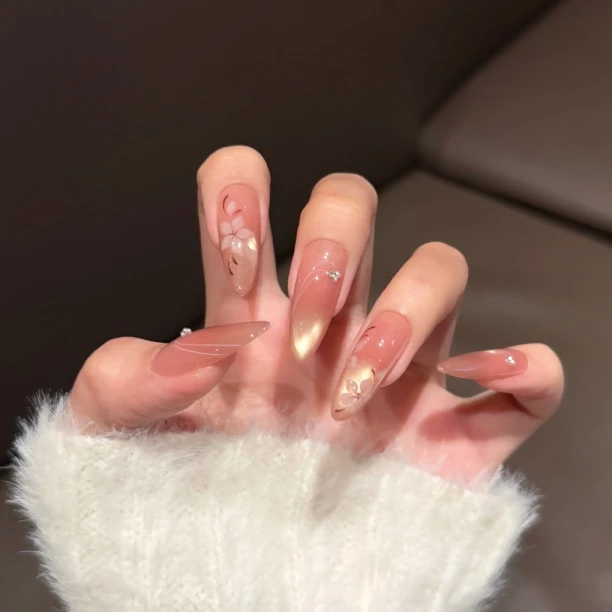 【月色花海】手绘百搭猫眼玻璃珠简约温柔显白8101201纯手工穿戴甲
