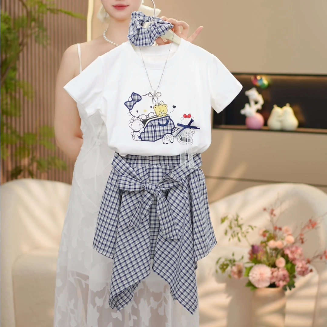 boboe/波波鹅女童夏季新款套装时尚百搭上衣+裙子--Y4854