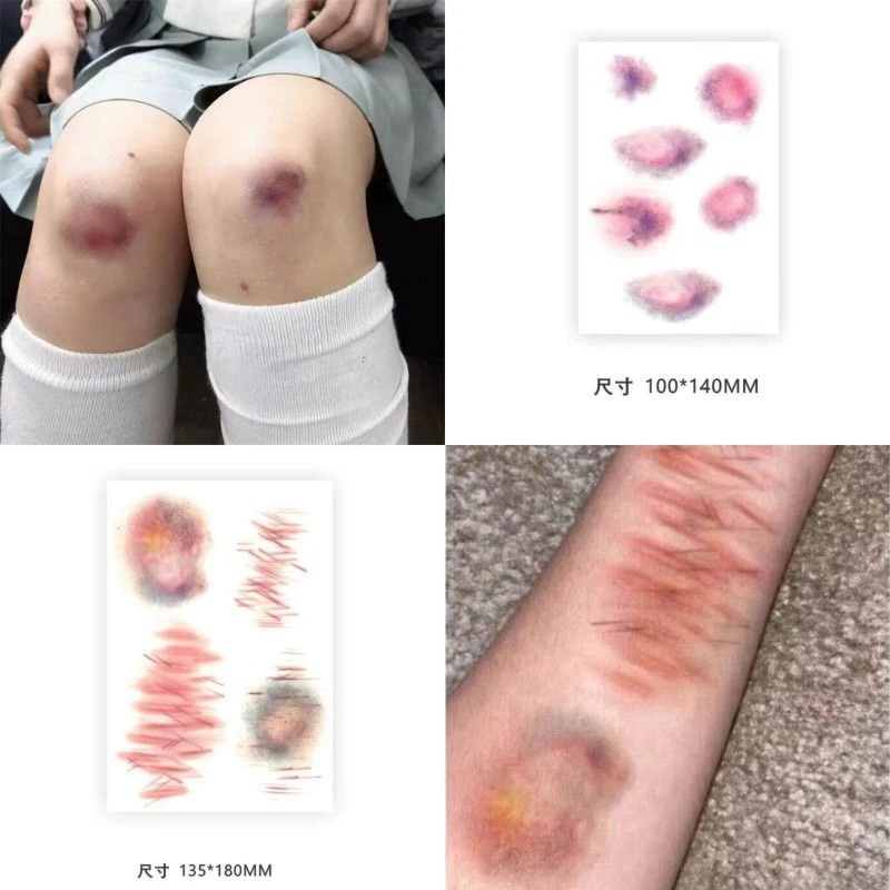 小刀疤淤青伤口纹身贴 擦伤割伤受伤万圣节纹身贴仿真割腕恐怖