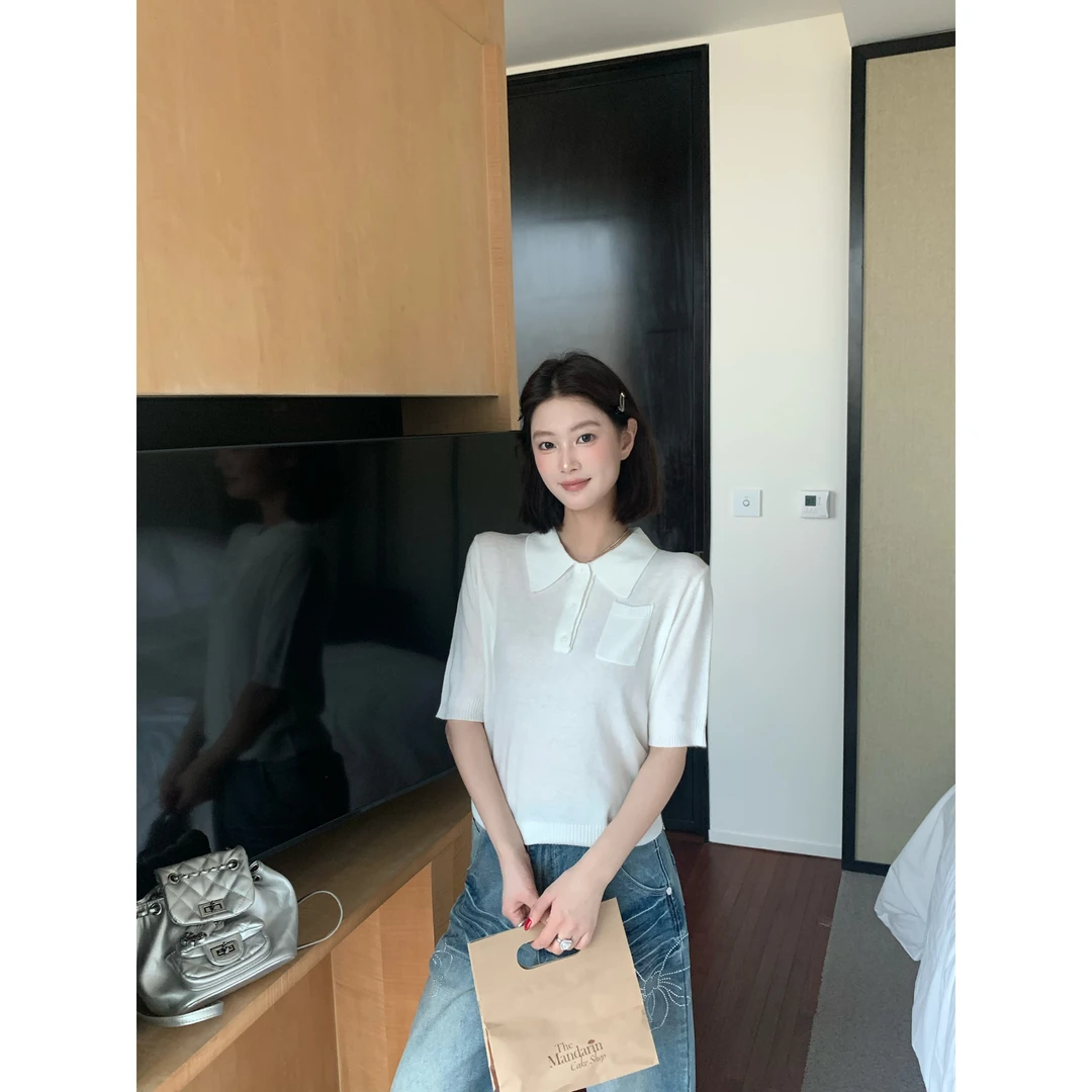 【谢不肉】POLO领套头口袋气质简约老钱百搭休闲短袖上衣5526