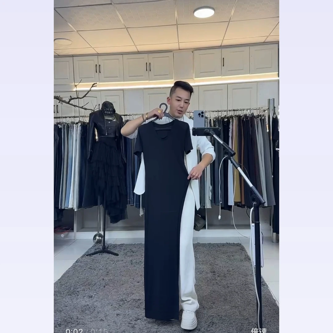 燕龙服饰1056收腰开叉连衣裙女夏新款高级感修身显瘦裙性感后妈裙