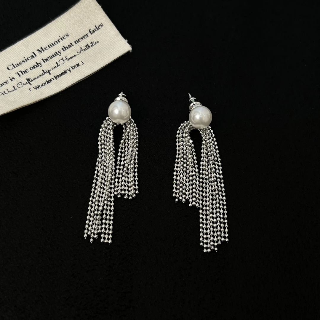 铜合金锆石耳饰 【迷迭无踪】珠珠流苏耳钉305