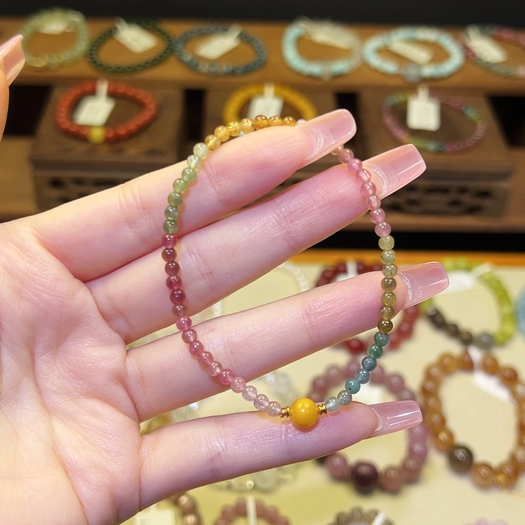 手串水晶银S925镀金镶嵌碧玺1342