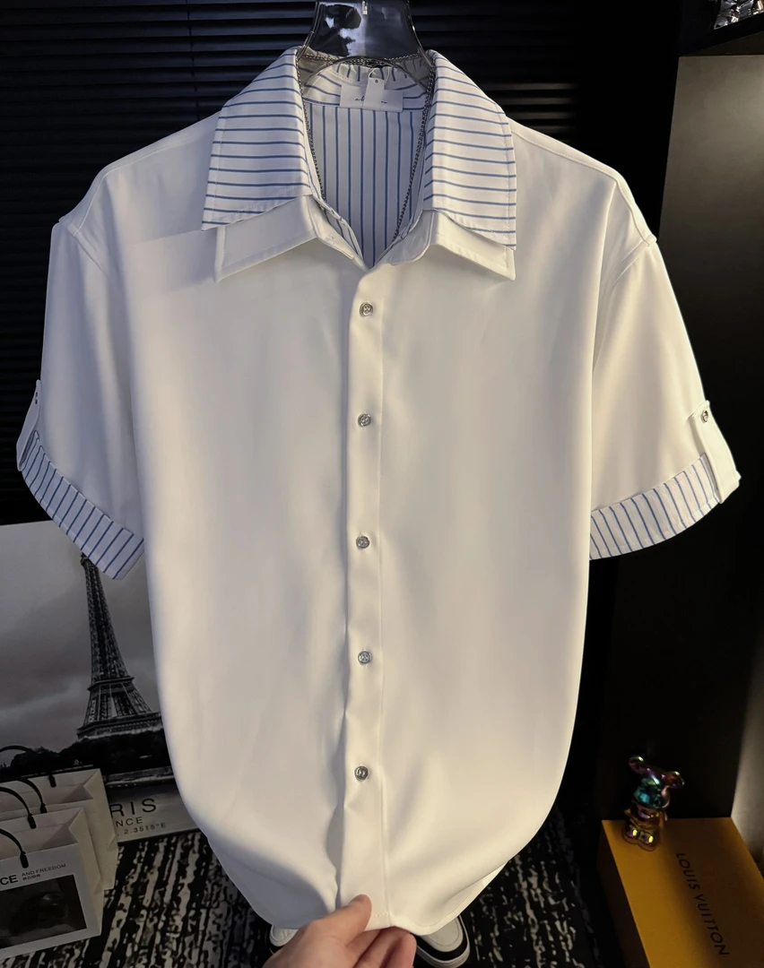 夏季新款假两件双层轻奢设计感衬衫