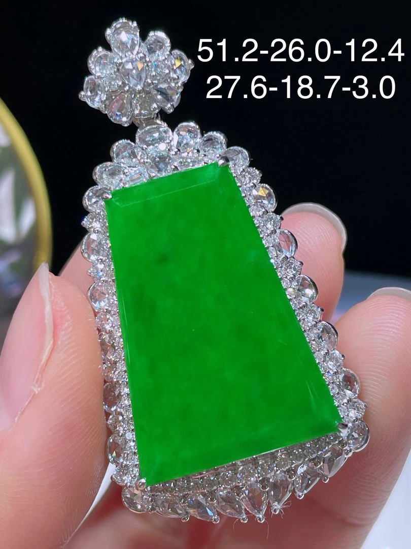 天然缅甸A货翡翠18k金南非真钻冰种正阳绿浓阳绿辣绿无事牌吊坠