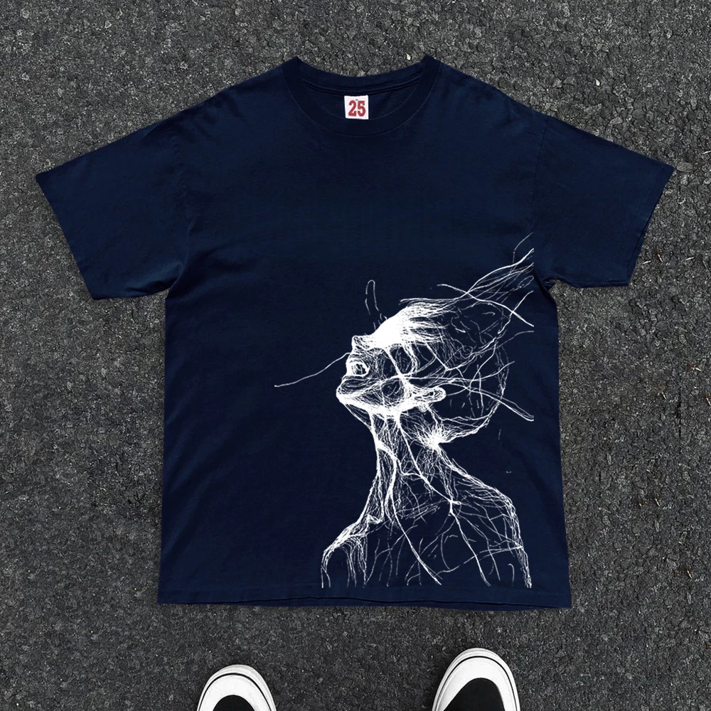 100%纯棉320克重磅男士休闲情侣夏季复古宽松印花圆领美式复古