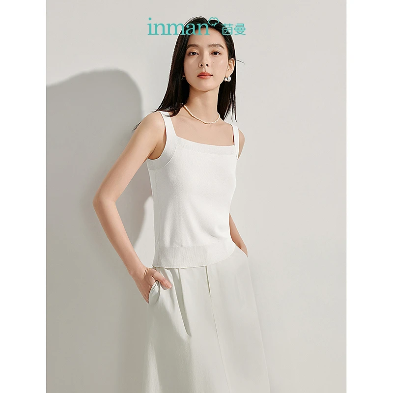 【梦诗专属】茵曼条纹方领针织吊带小背心夏女新款短款修身百搭上衣