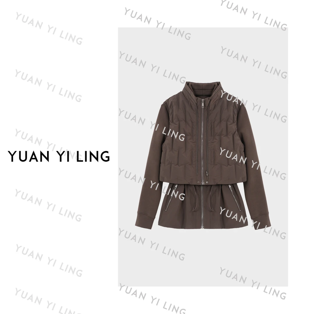 袁艺灵【周末】秋冬鹅绒服拼接夹克可抽绳显瘦外套