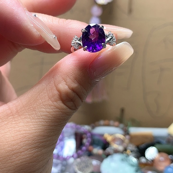 水晶水晶戒指银S925镶嵌