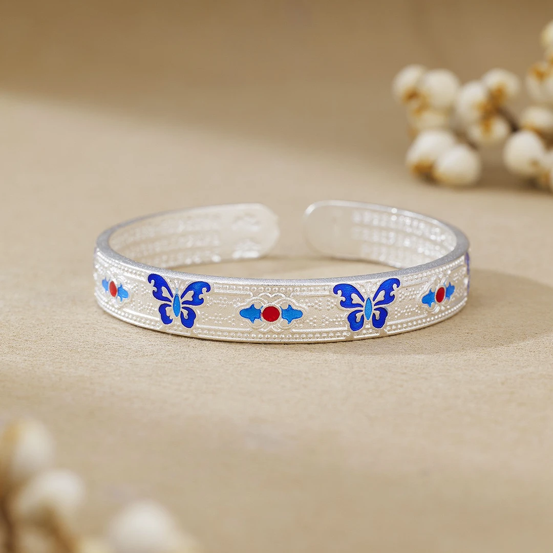 足银手镯 SZ160—珐琅蝴蝶手环银色饰品 无礼盒