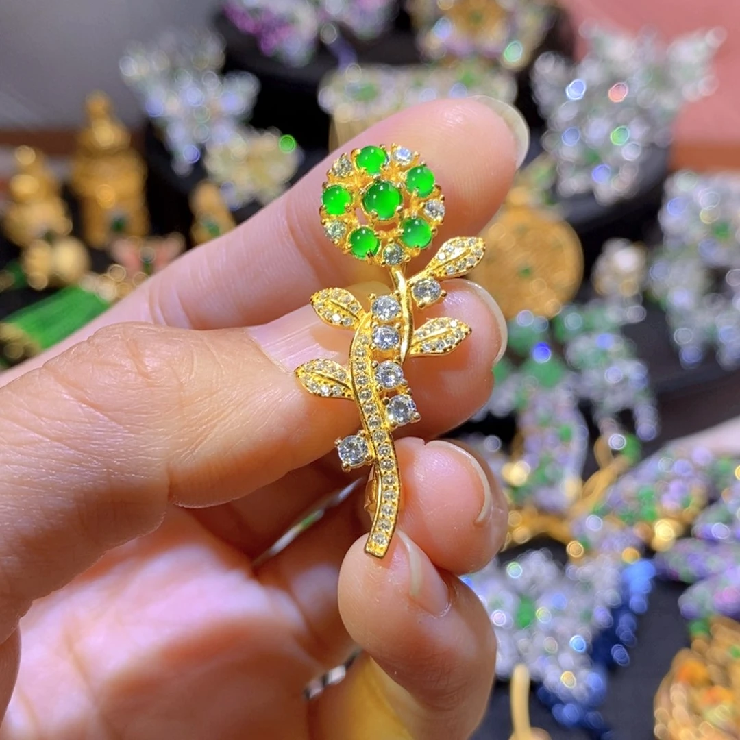 吊坠(不含链)银S925镶嵌翡翠