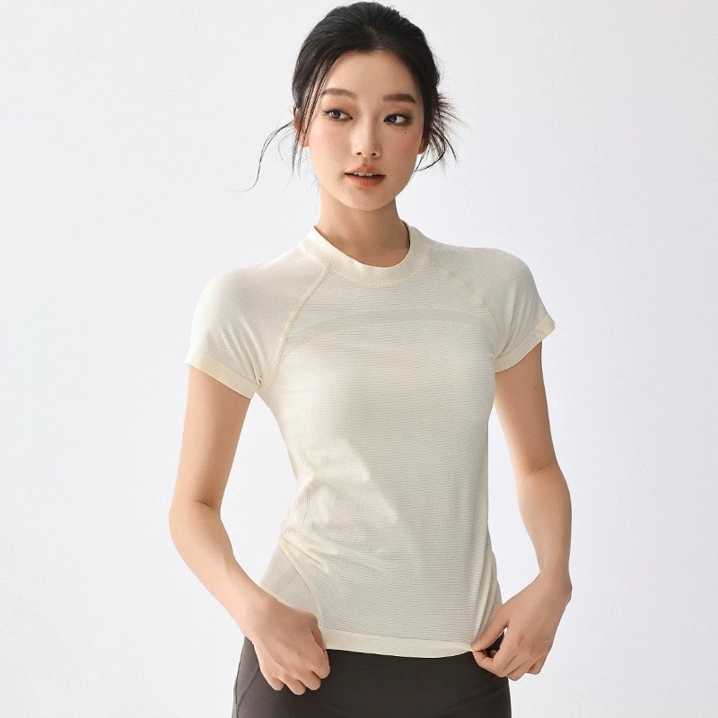 速干透气瑜伽T恤夏运动健身短袖速干衣女瑜伽服跑步上衣显瘦T恤