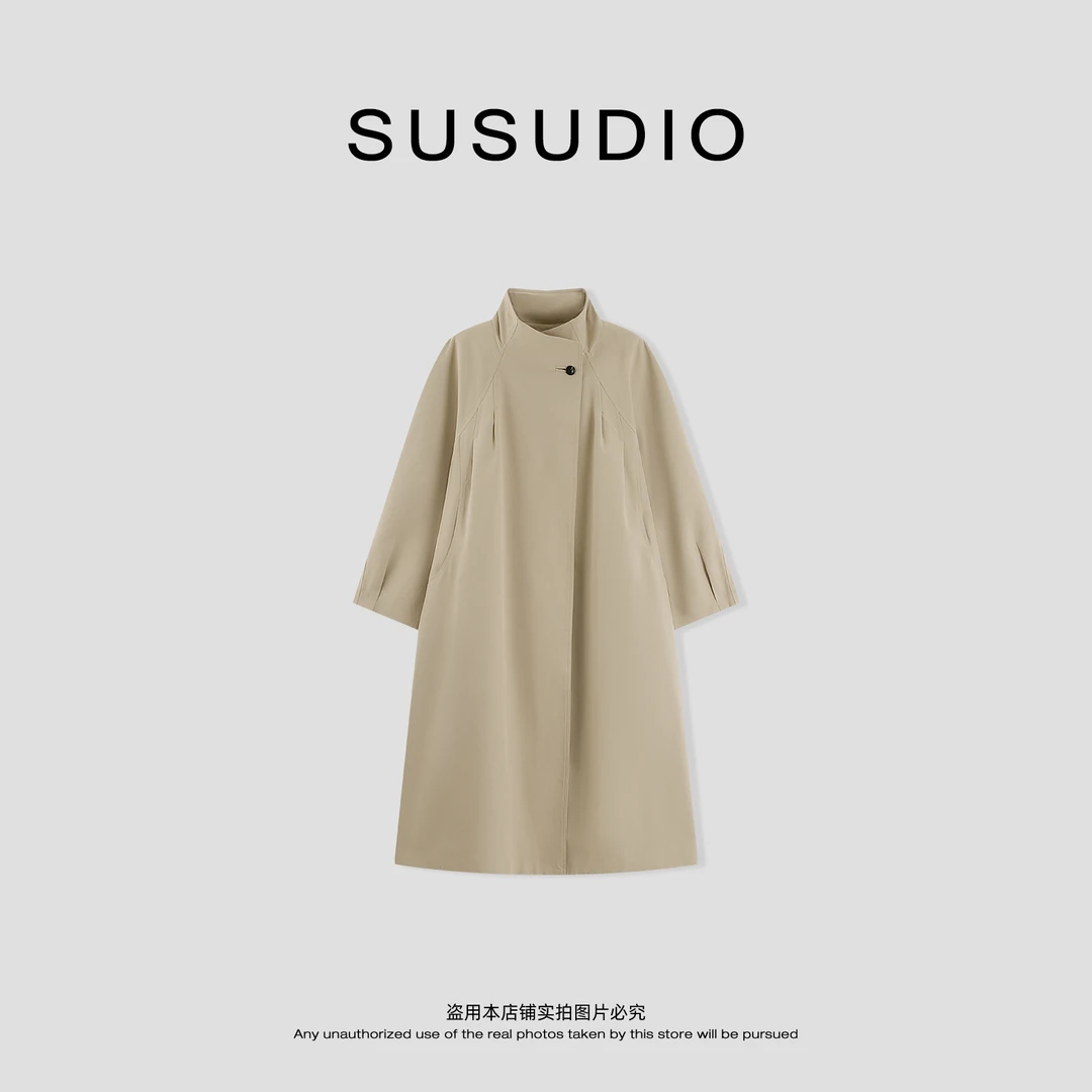 SUSUDIO 莱赛尔 早秋极简都市纸片感轻盈阔版长款风衣外套 C3004