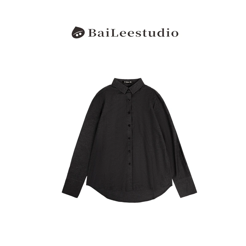 【柏栗良品】秋季新品~百搭秋冬韩范翻领磨毛净版圆下摆衬衫BL158