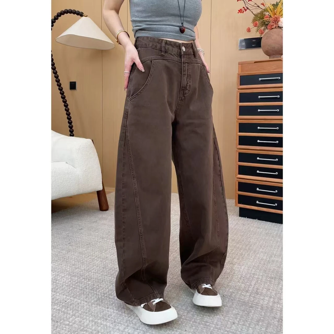 玖了个玖 2025早秋新款高街复古水洗直筒宽松休闲牛仔裤2508C5037