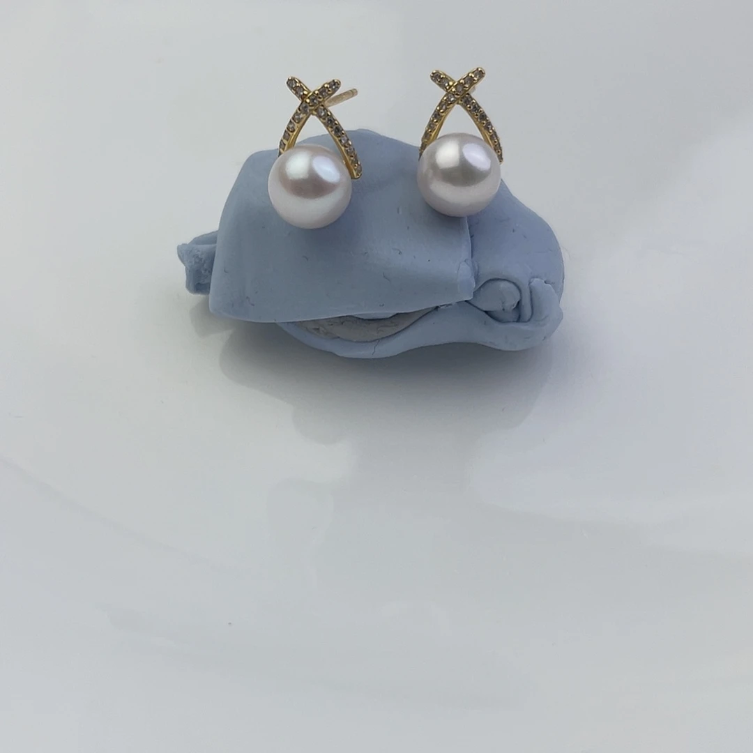 耳饰银S925镶嵌淡水珍珠